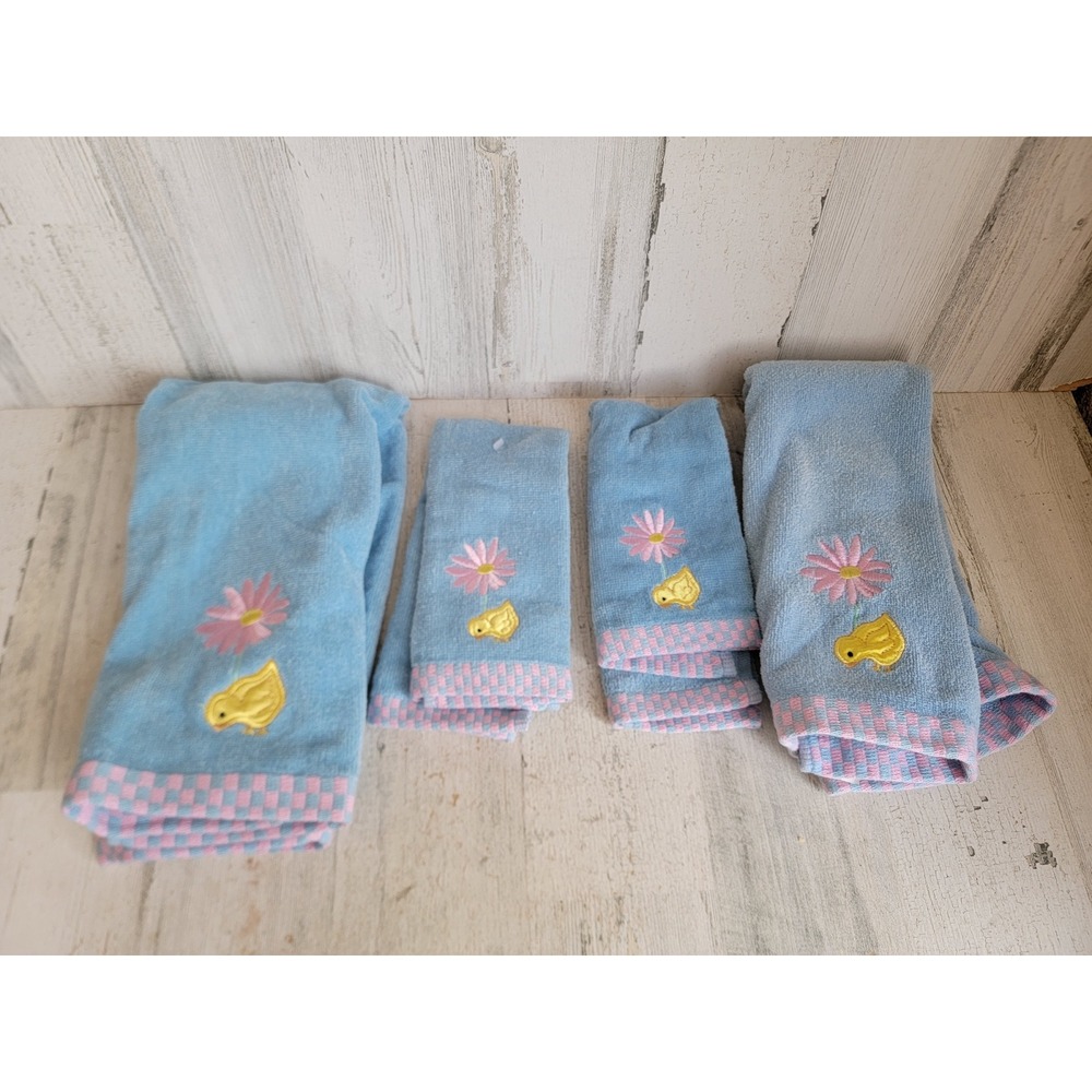Easter blue baby chick hand towel set spring vintage bathroom‎ home decor